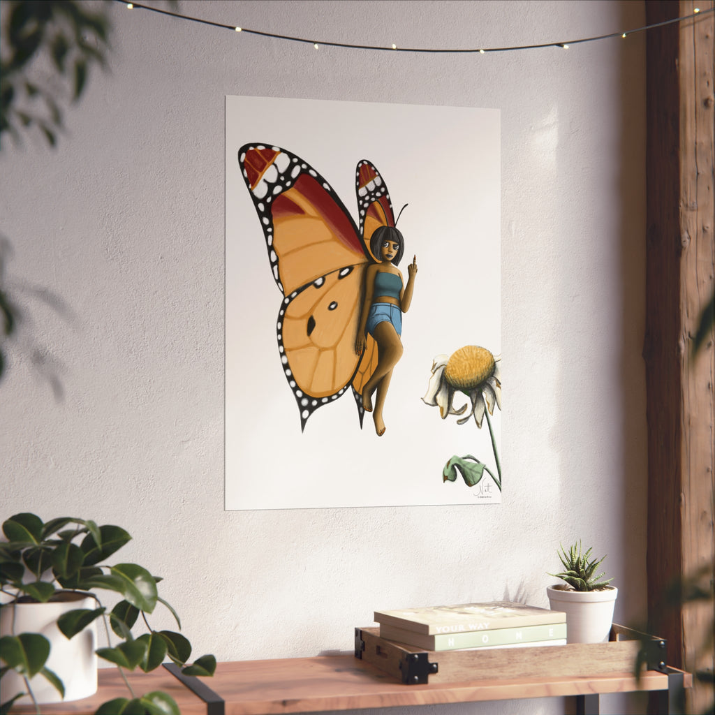 "Beautiful Menace" Butterfly Girl Fine Art Poster — Whimsical Monarch Fairy Wall Art