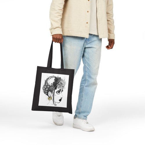 "High Maintenance" Canvas Tote — Monochrome Portrait Illustration Tote Bag
