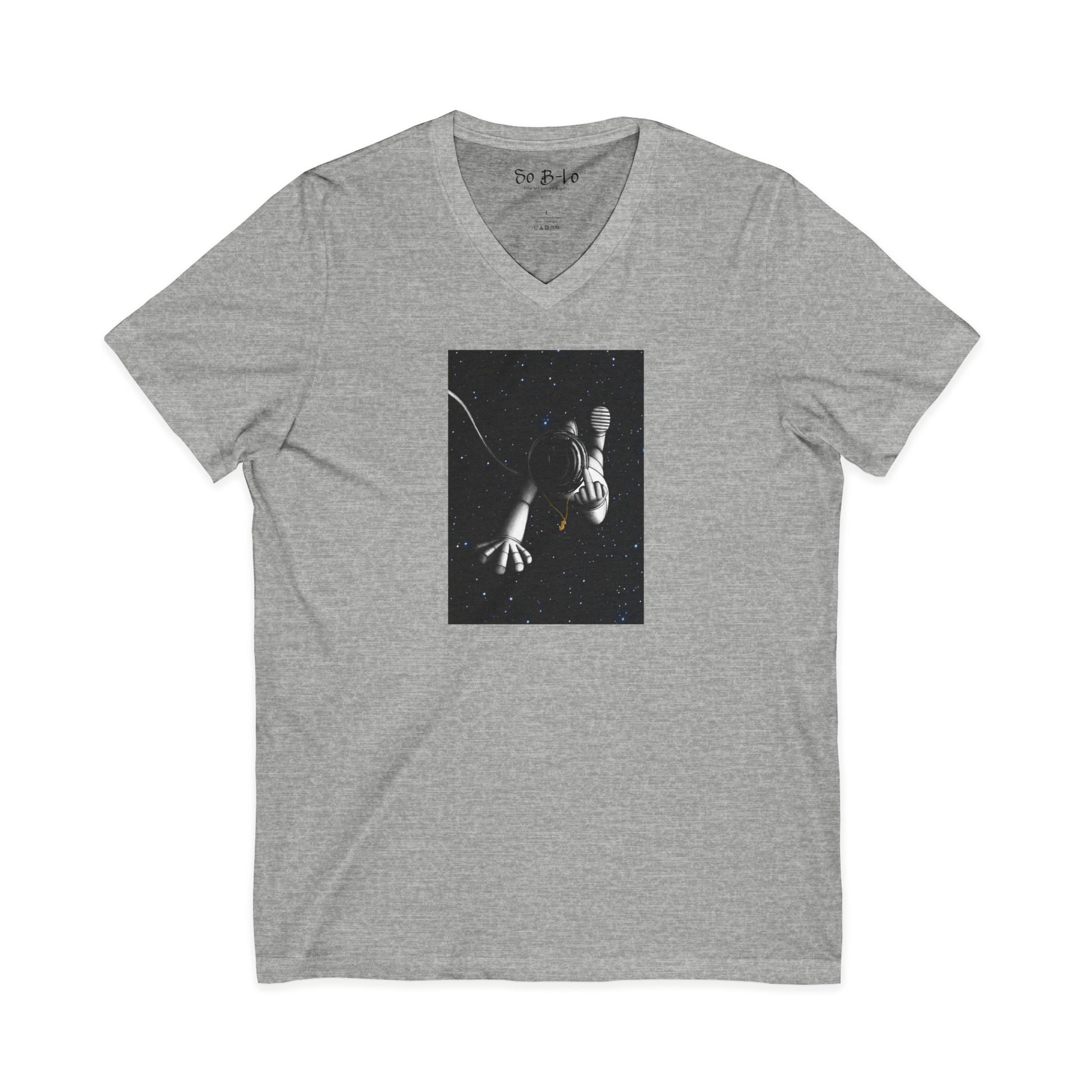 "Give Me Space" Astronaut Floating V-Neck Tee — Space Explorer Graphic Shirt