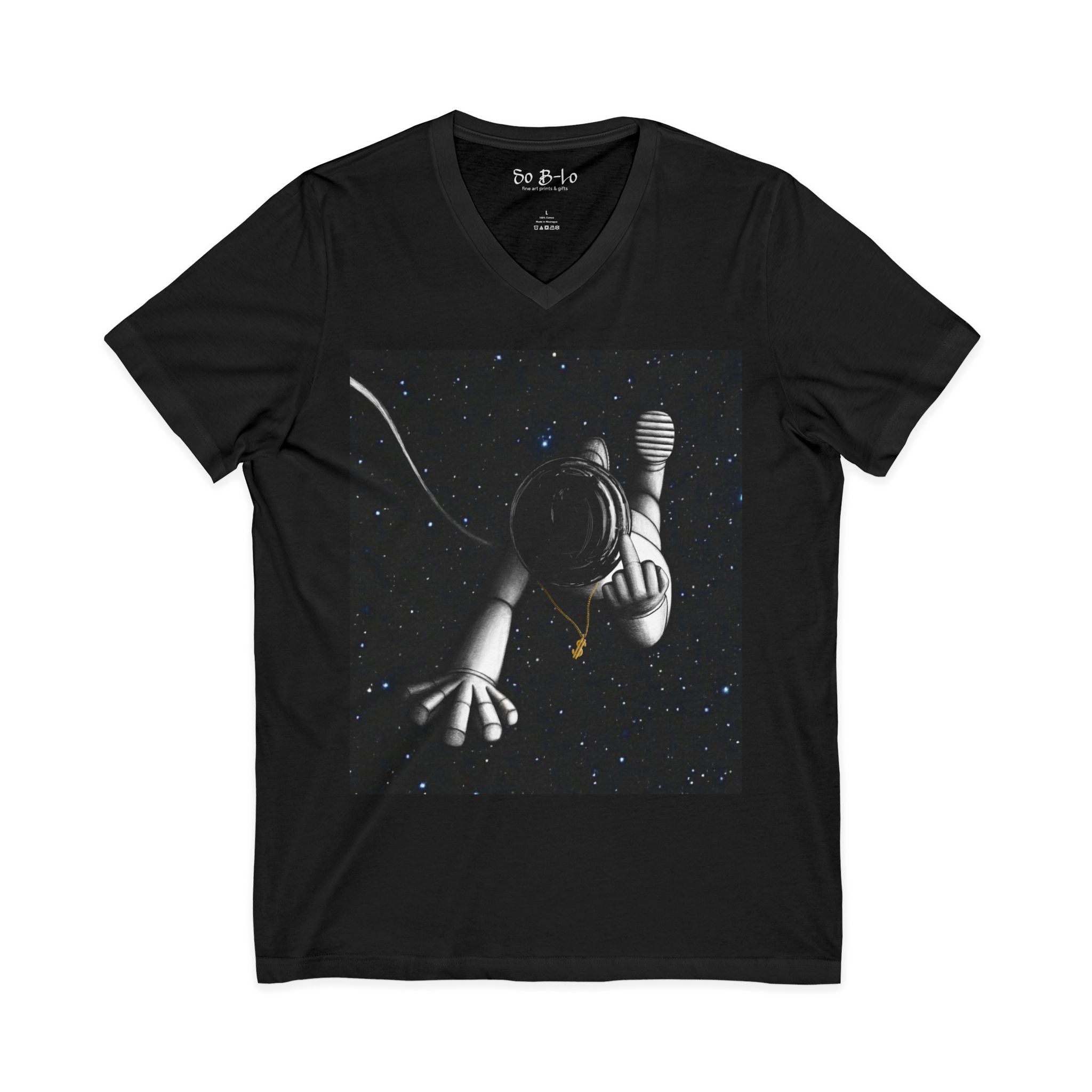 "Give Me Space" Astronaut Floating V-Neck Tee — Space Explorer Graphic Shirt