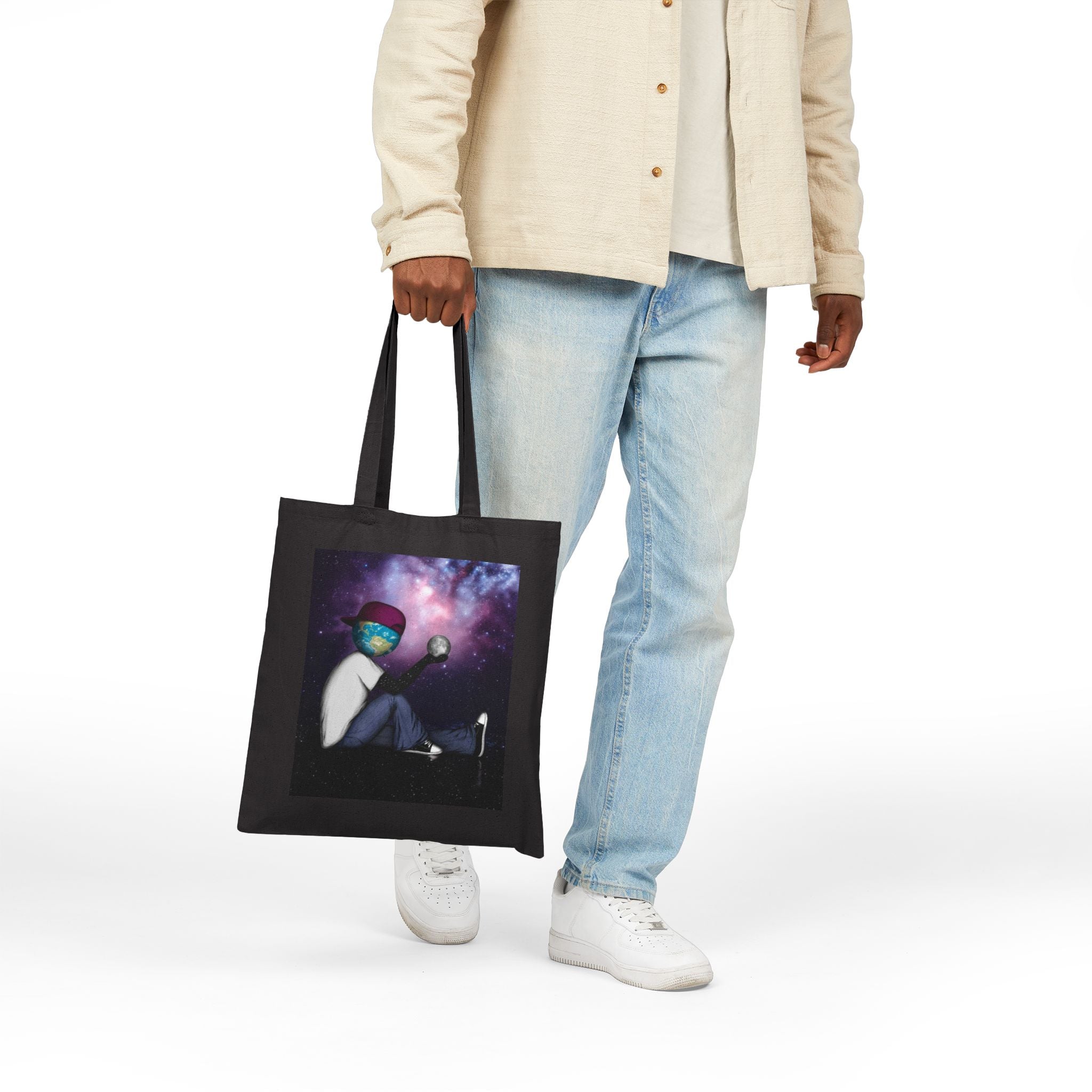 "Out Here" — Cosmic Galaxy Canvas Tote Bag