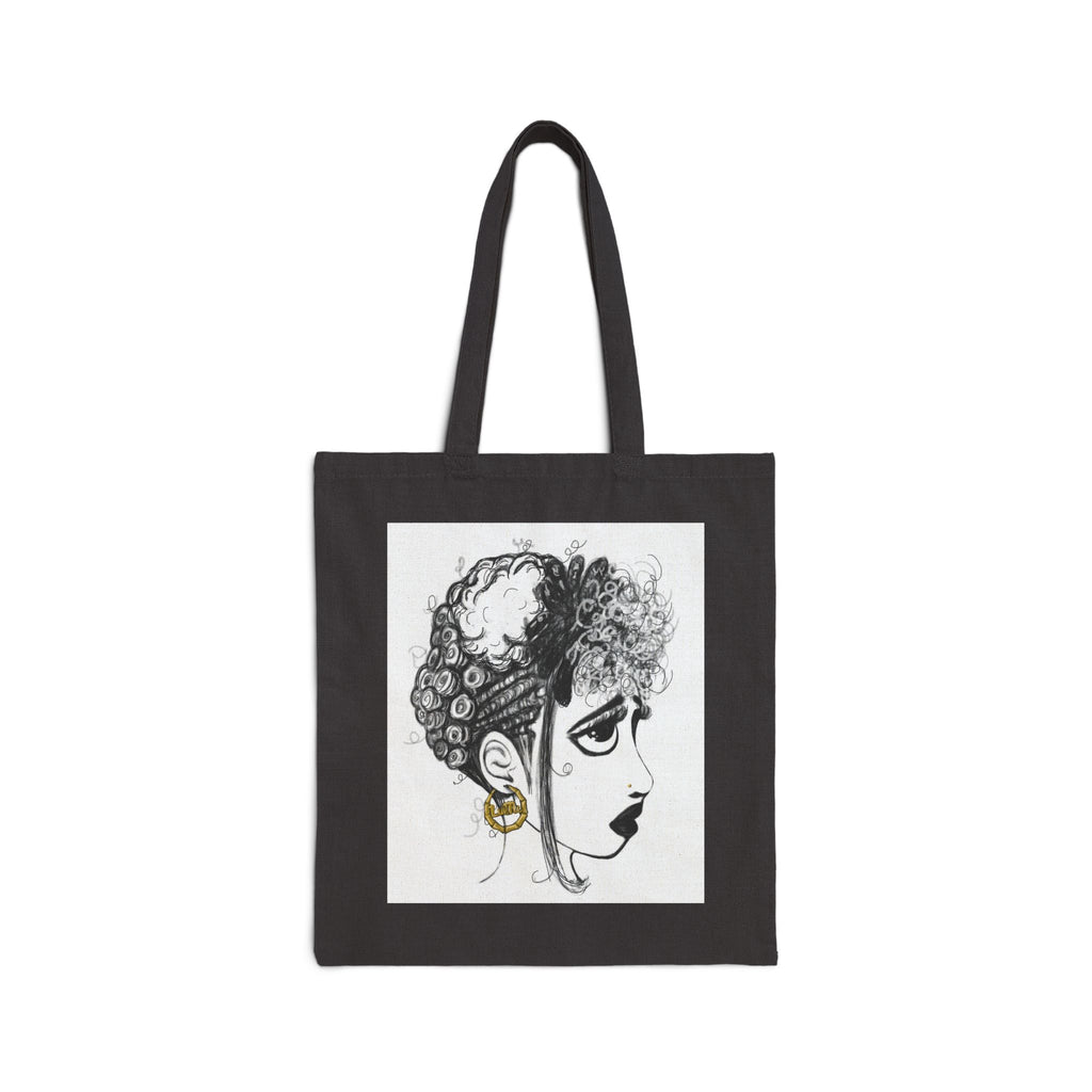 "High Maintenance" Canvas Tote — Monochrome Portrait Illustration Tote Bag