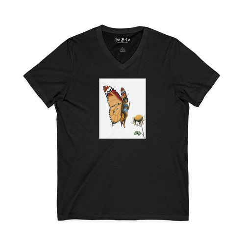 "Beautiful Menace" Butterfly Fairy V-Neck Tee — Monarch Pixie & Wildflower Graphic Shirt