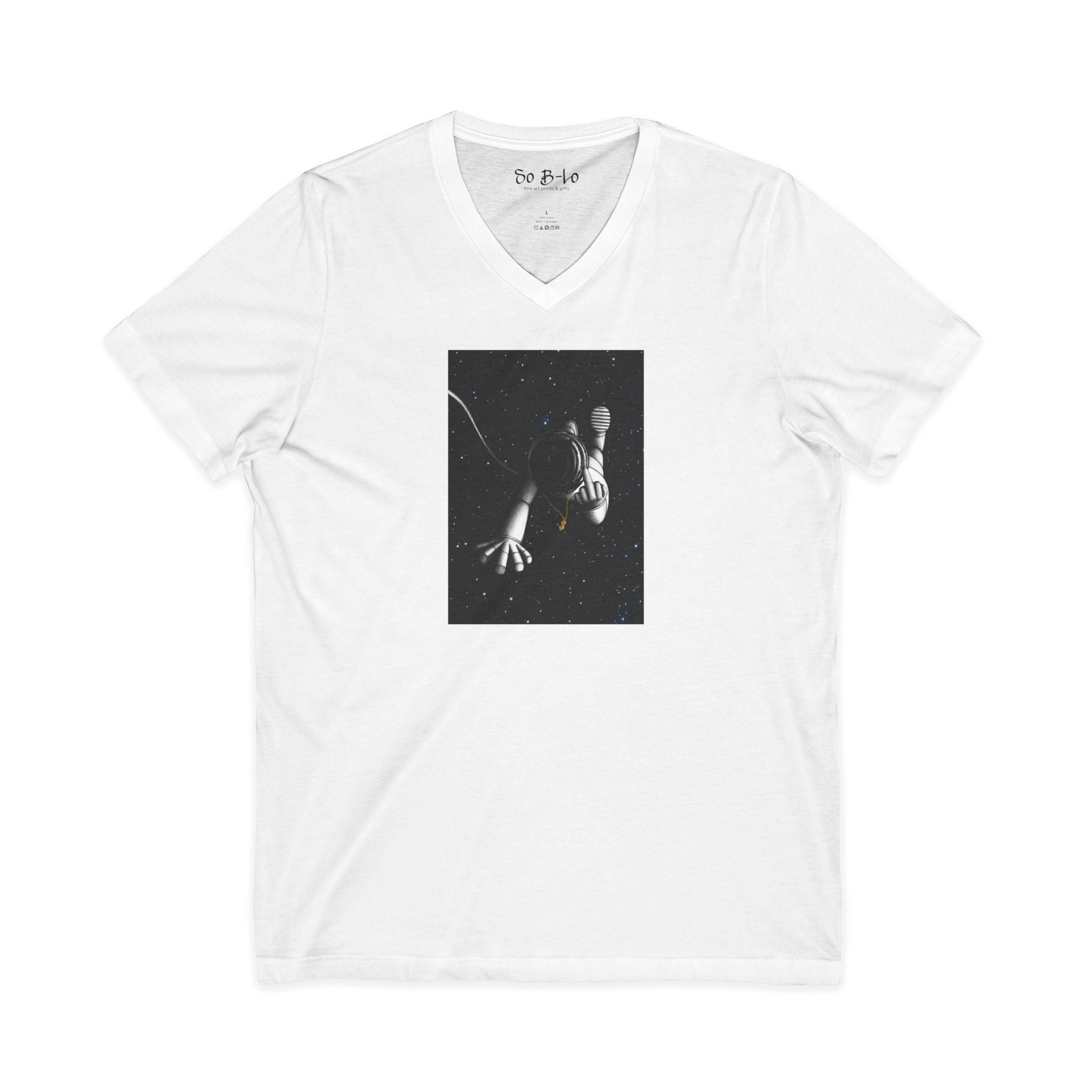 "Give Me Space" Astronaut Floating V-Neck Tee — Space Explorer Graphic Shirt
