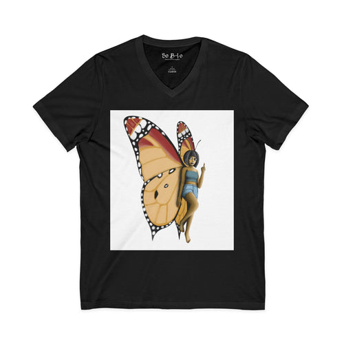 "Beautiful Menace" Butterfly Fairy V-Neck Tee — Monarch Pixie & Wildflower Graphic Shirt