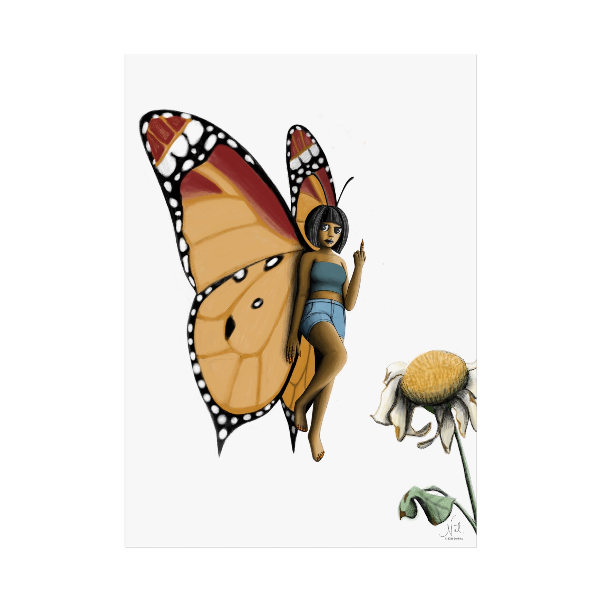 "Beautiful Menace" Butterfly Girl Fine Art Poster — Whimsical Monarch Fairy Wall Art