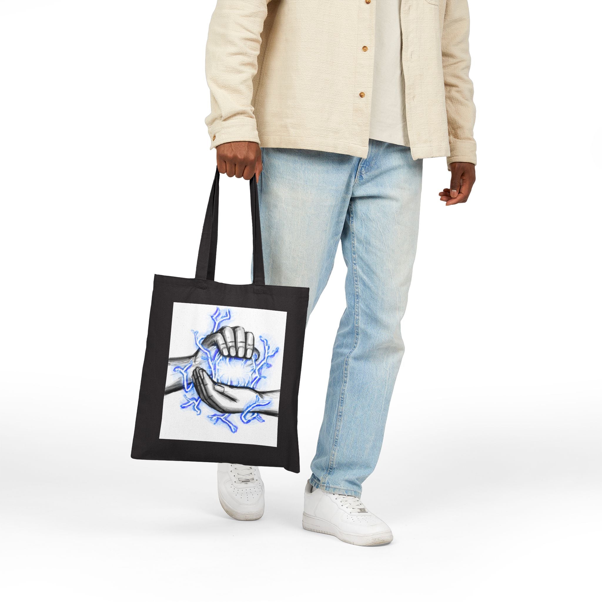 "Untapped" Tote Bag — Electric Hands & Blue Lightning