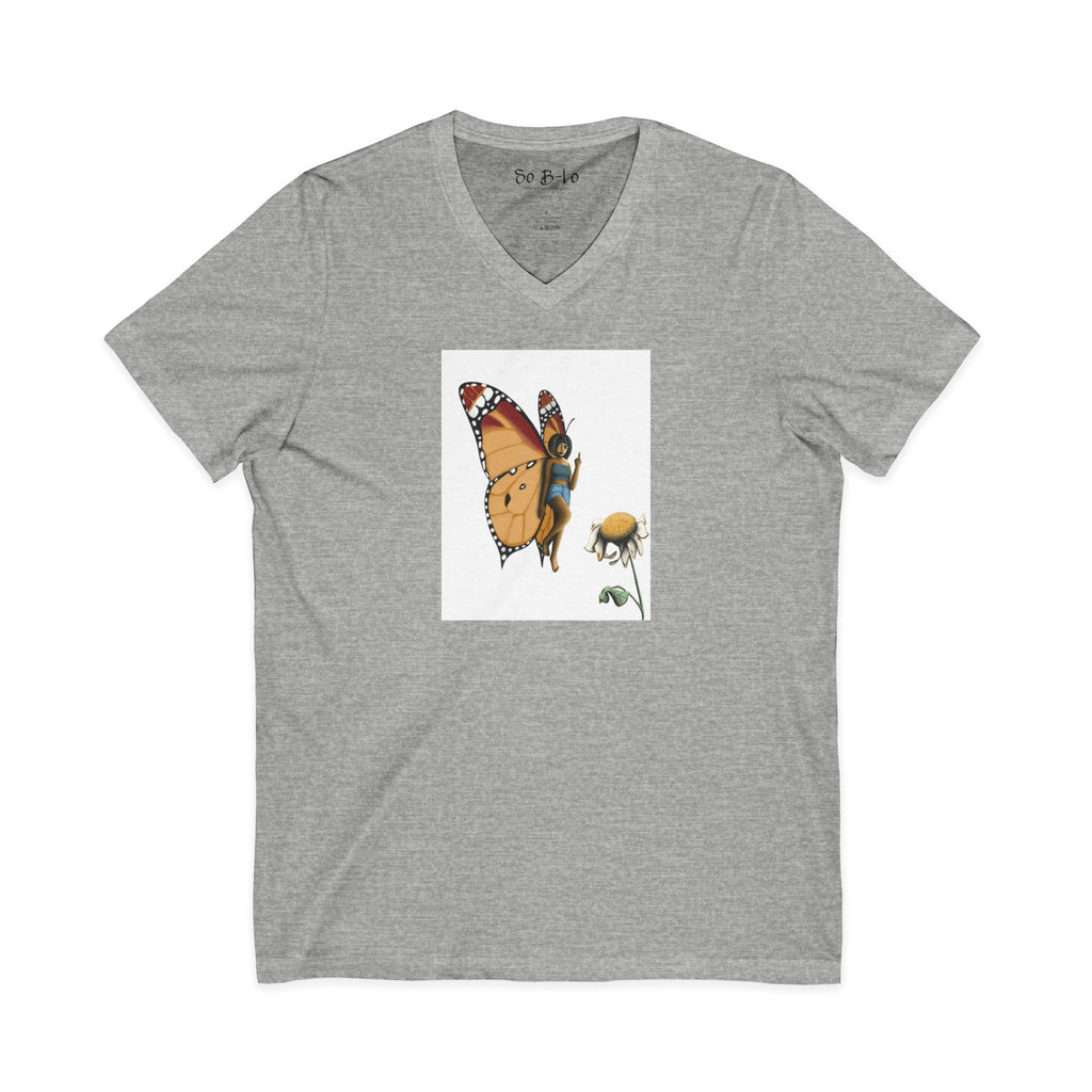 "Beautiful Menace" Butterfly Fairy V-Neck Tee — Monarch Pixie & Wildflower Graphic Shirt
