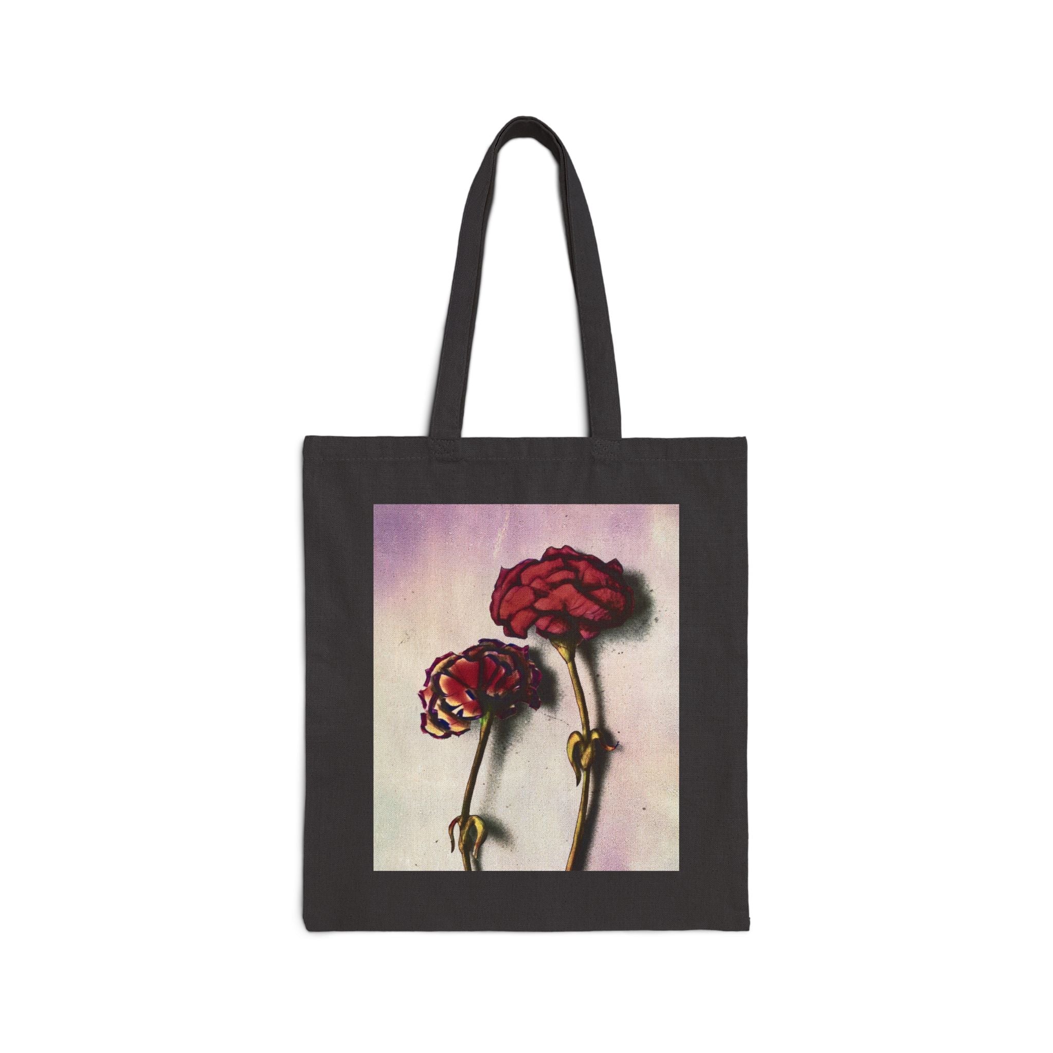 "We Bloom" Canvas Tote Bag — Vintage Red Carnations Art Print