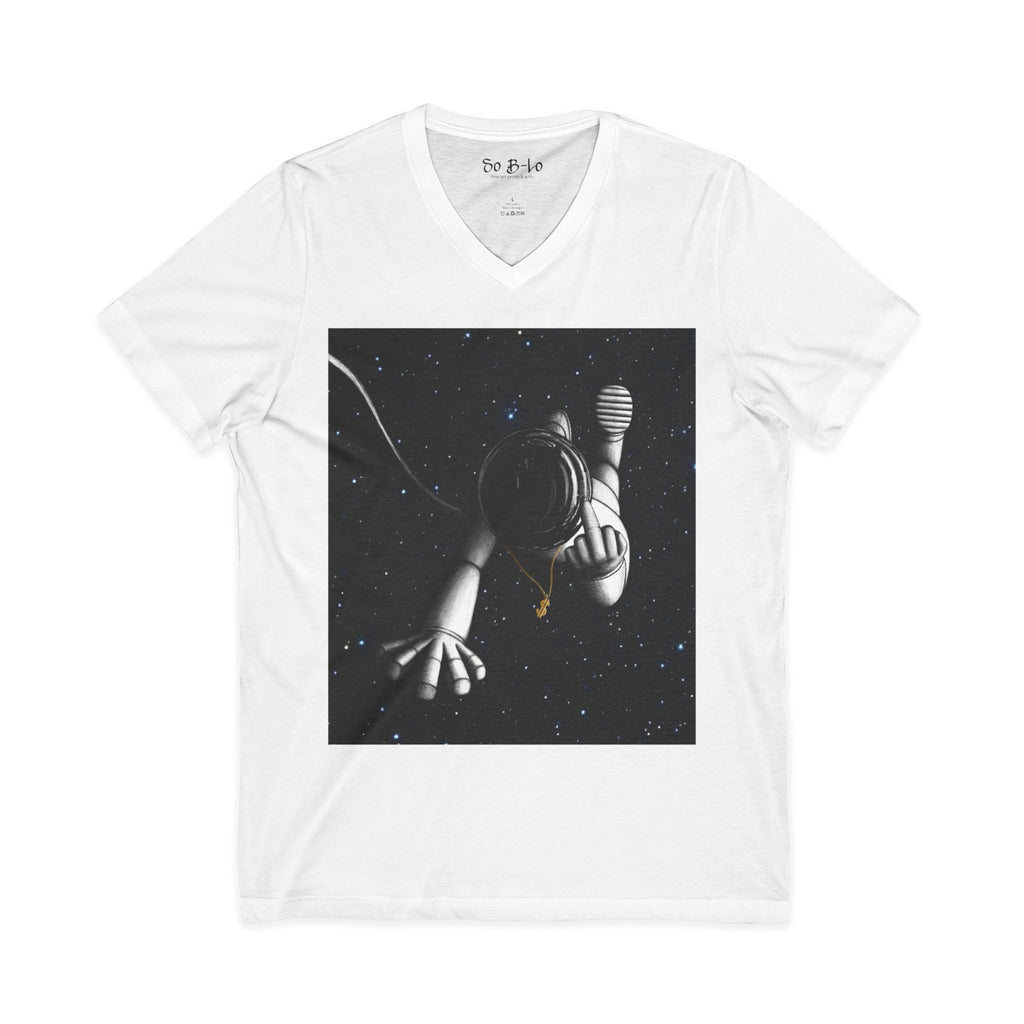 "Give Me Space" Astronaut Floating V-Neck Tee — Space Explorer Graphic Shirt