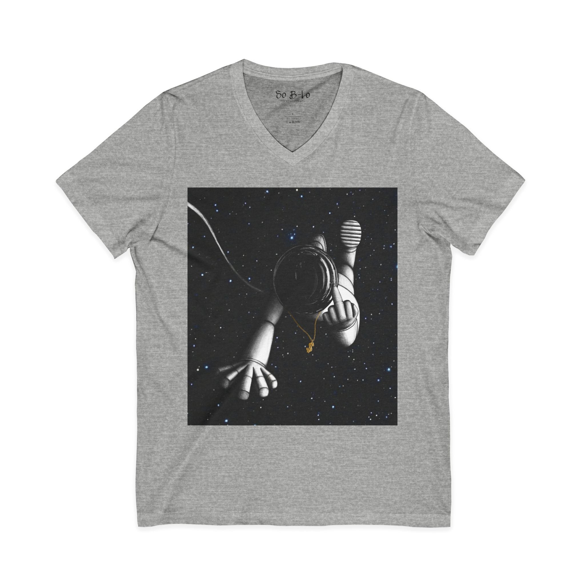 "Give Me Space" Astronaut Floating V-Neck Tee — Space Explorer Graphic Shirt