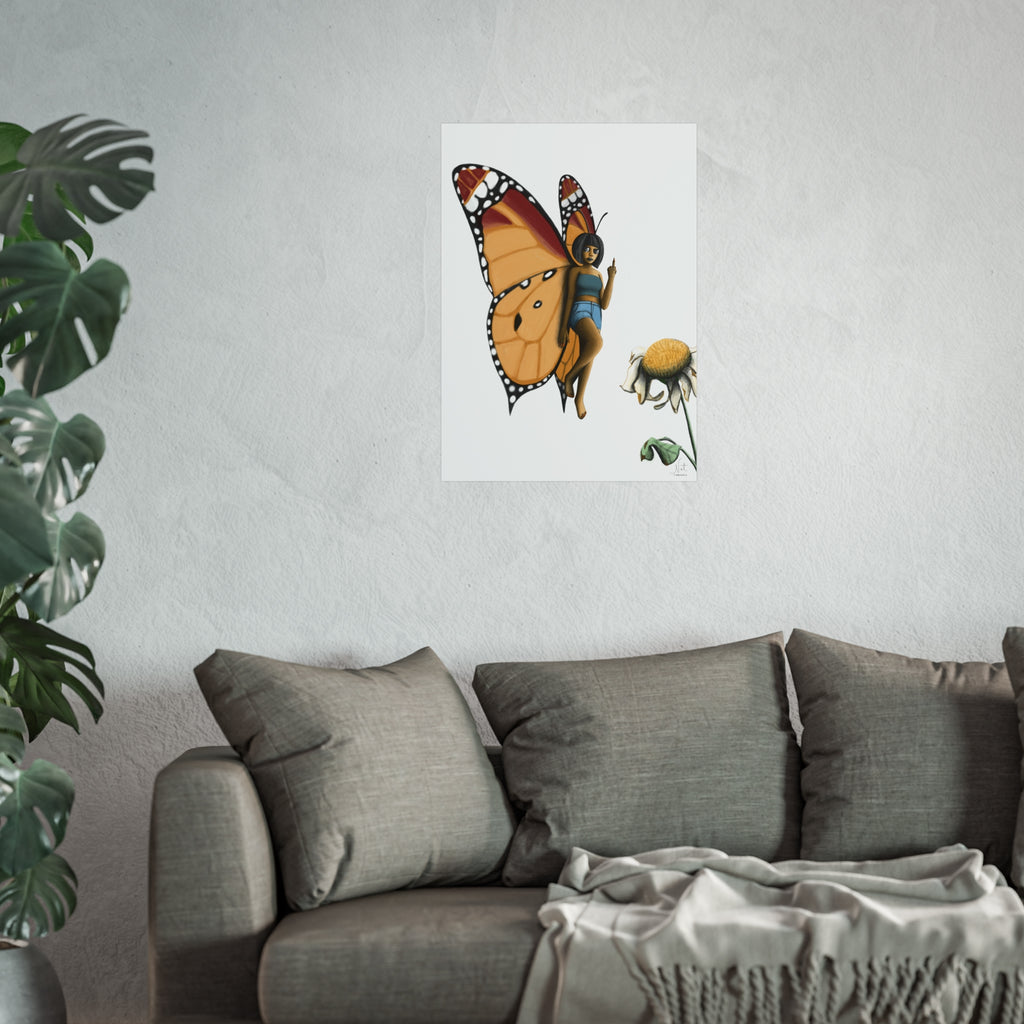"Beautiful Menace" Butterfly Girl Fine Art Poster — Whimsical Monarch Fairy Wall Art