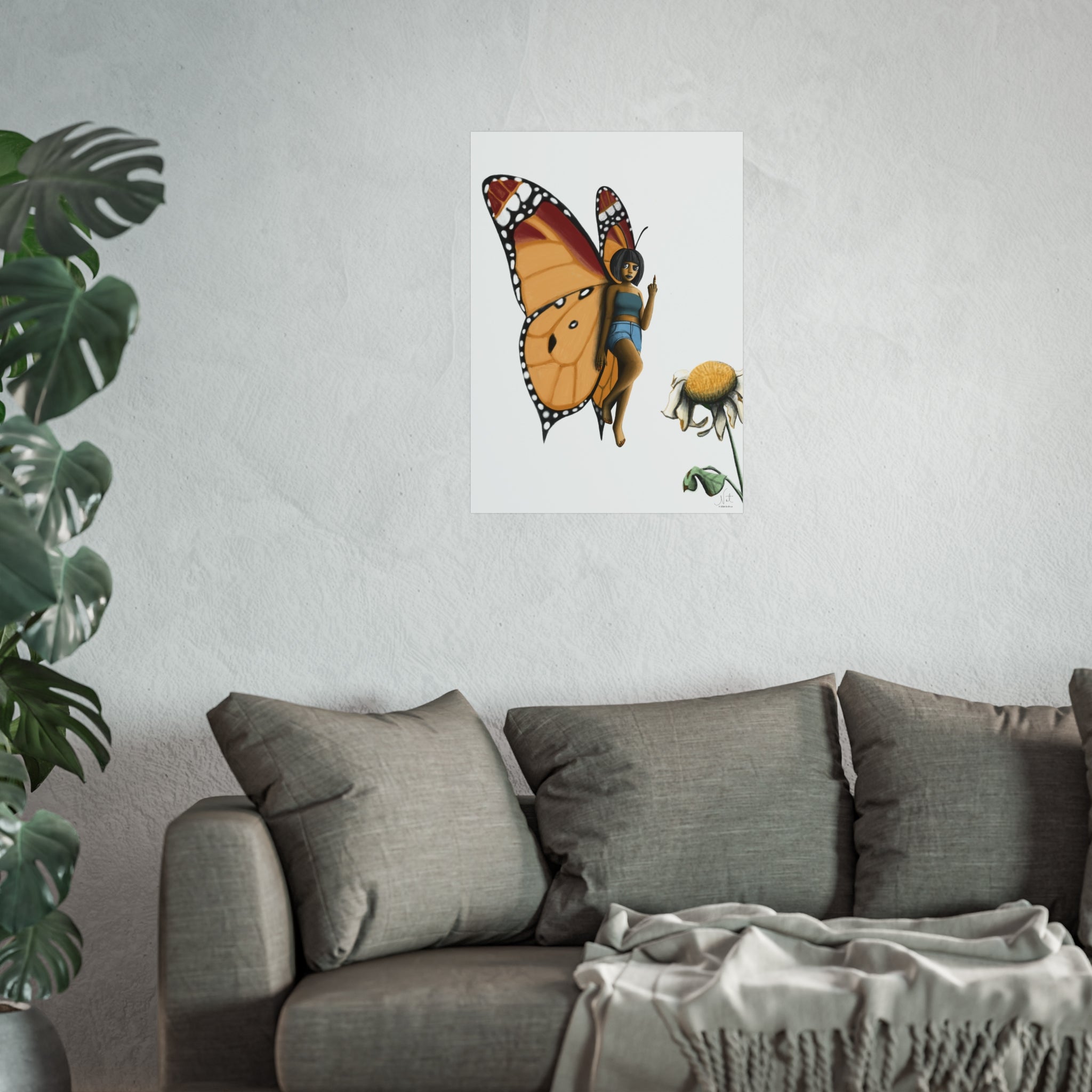 "Beautiful Menace" Butterfly Girl Fine Art Poster — Whimsical Monarch Fairy Wall Art