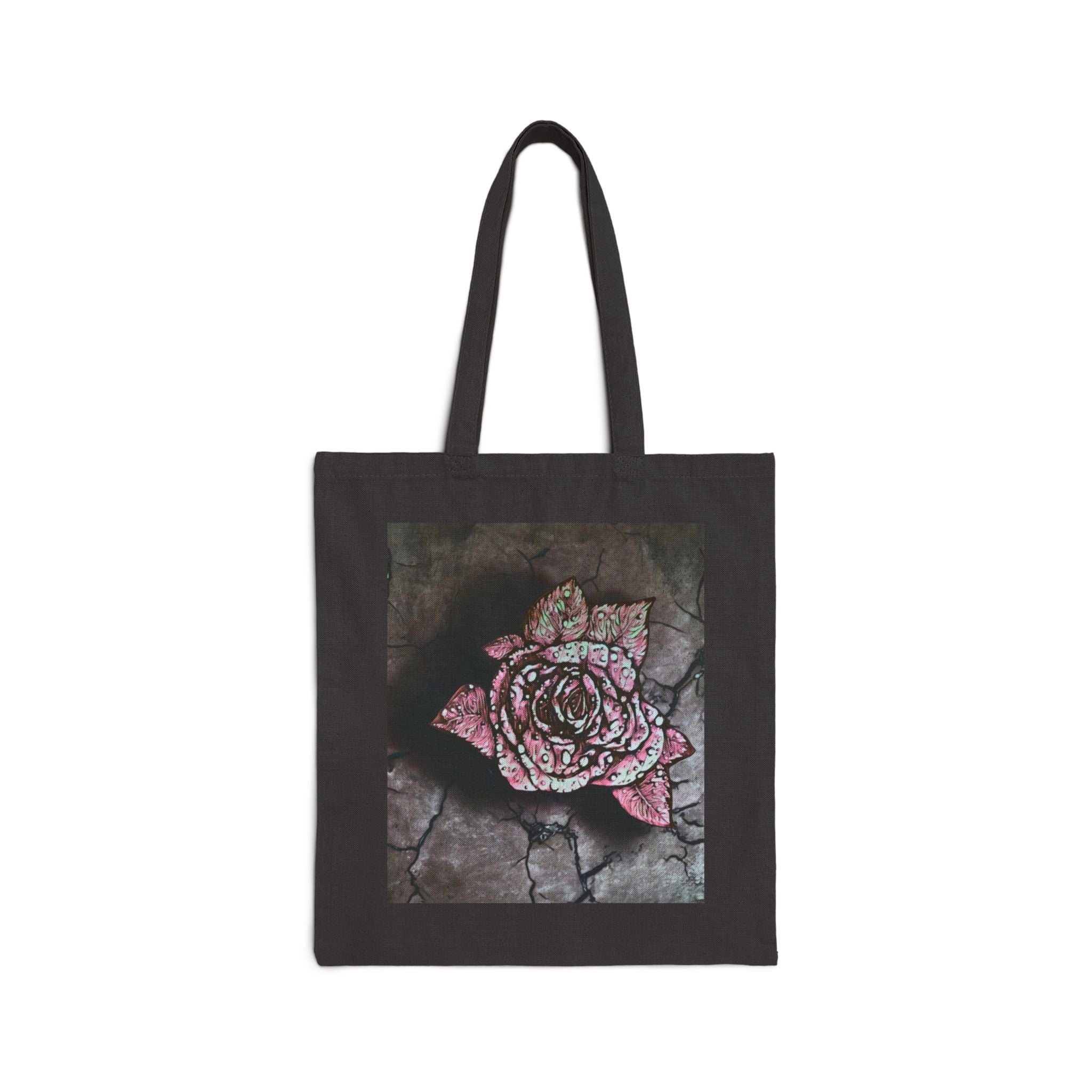Cracked Concrete Rose Tote Bag — Vintage Pink Floral Canvas Tote