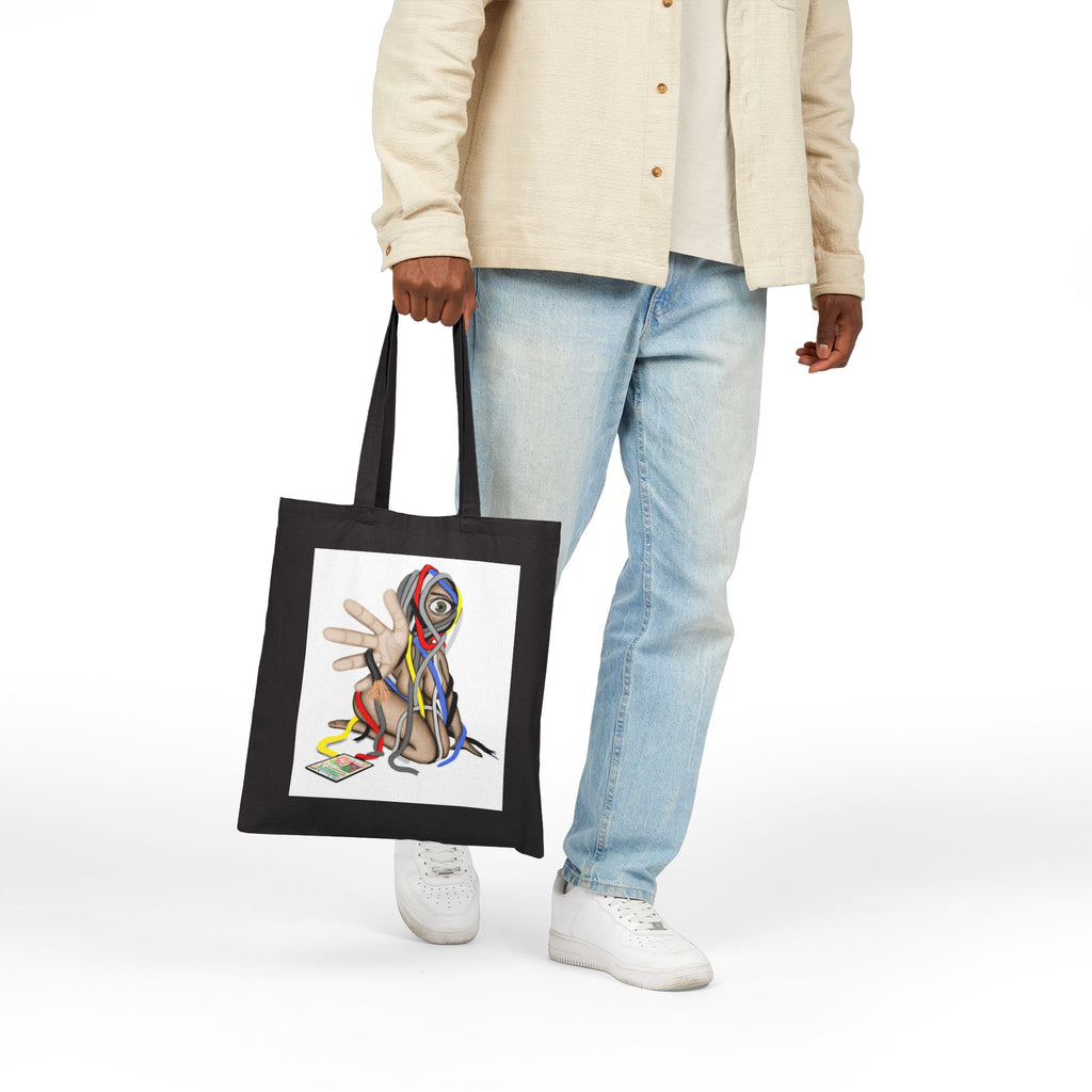 "Wired Tangles" Abstract Figure Tote Bag — Surreal Art Cotton Canvas Tote