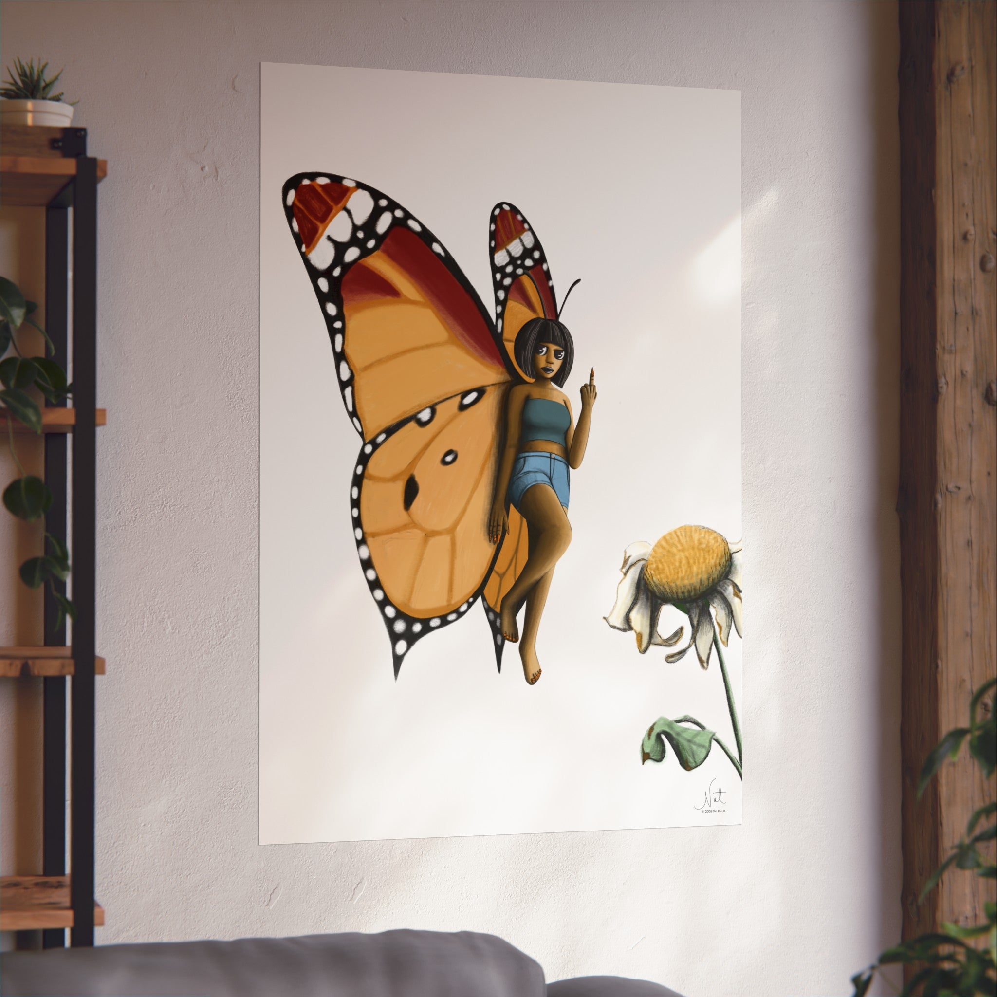 "Beautiful Menace" Butterfly Girl Fine Art Poster — Whimsical Monarch Fairy Wall Art