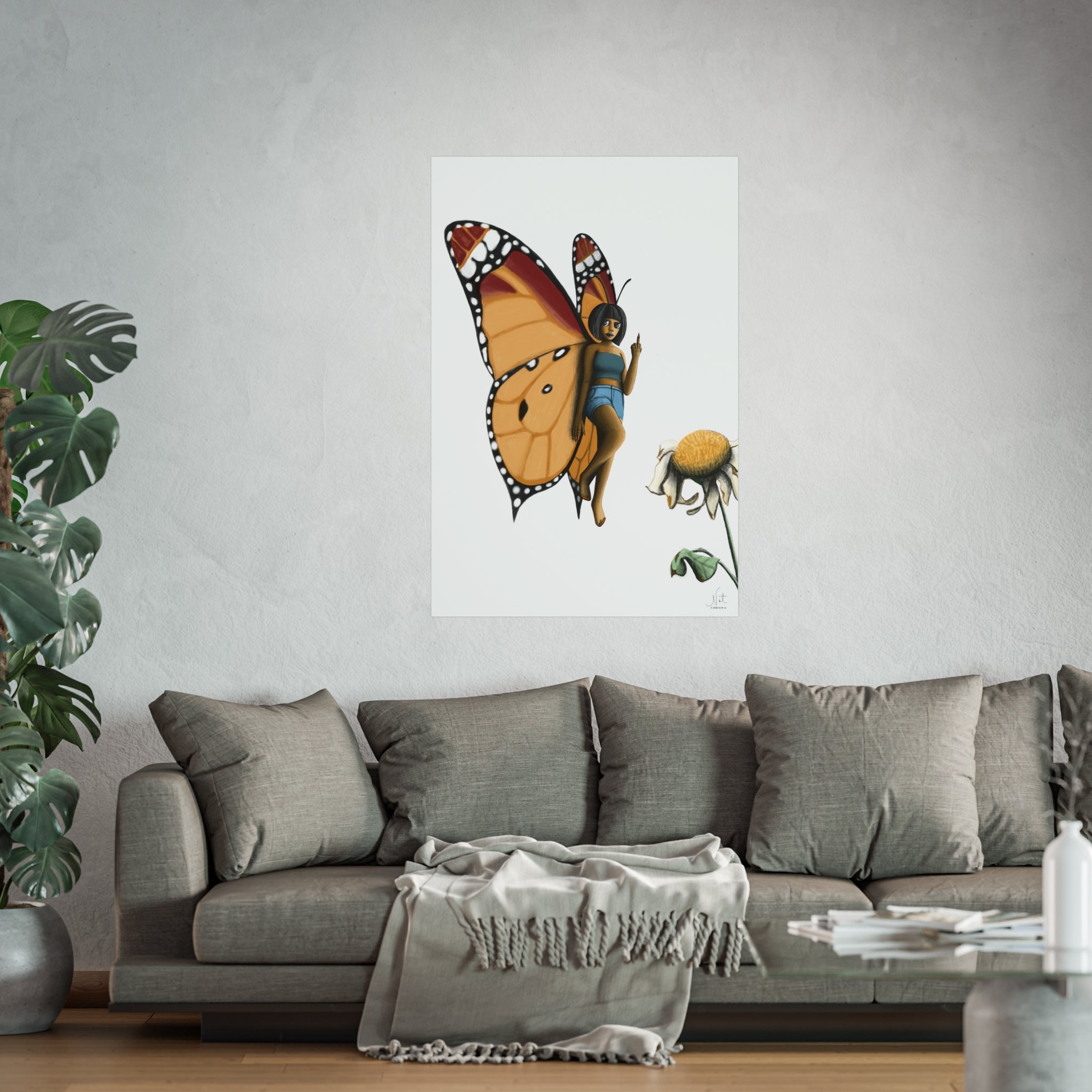 "Beautiful Menace" Butterfly Girl Fine Art Poster — Whimsical Monarch Fairy Wall Art