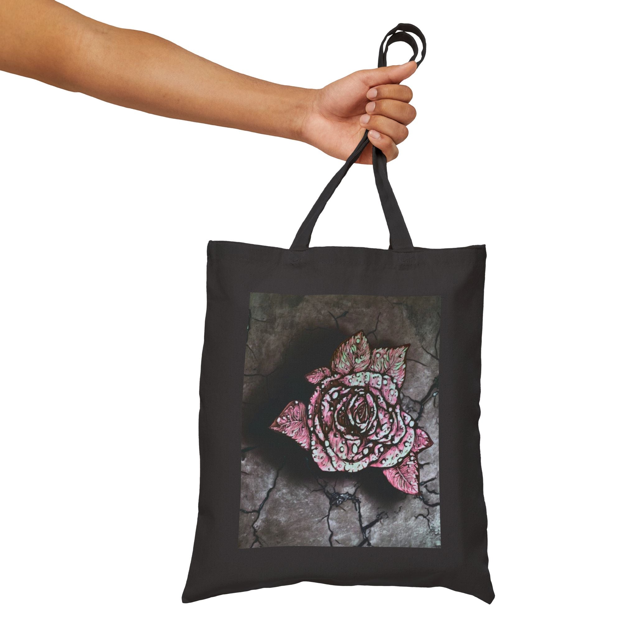 Cracked Concrete Rose Tote Bag — Vintage Pink Floral Canvas Tote