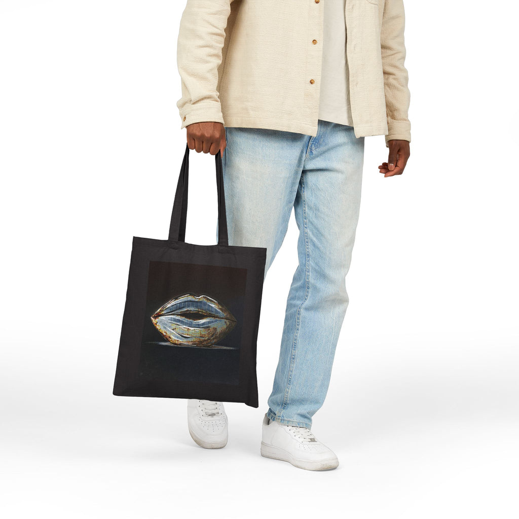 "Patina" Canvas Tote Bag — Metallic Lips Print Market Tote