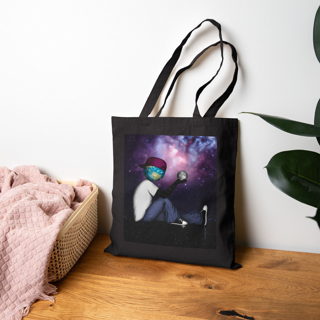 "Out Here" — Cosmic Galaxy Canvas Tote Bag