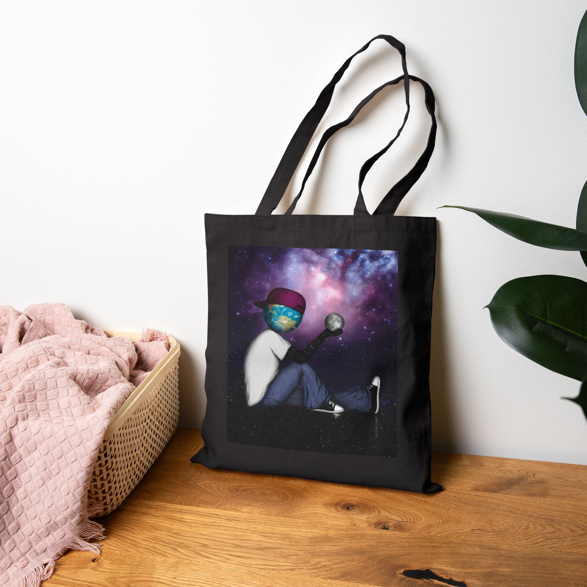 "Out Here" — Cosmic Galaxy Canvas Tote Bag