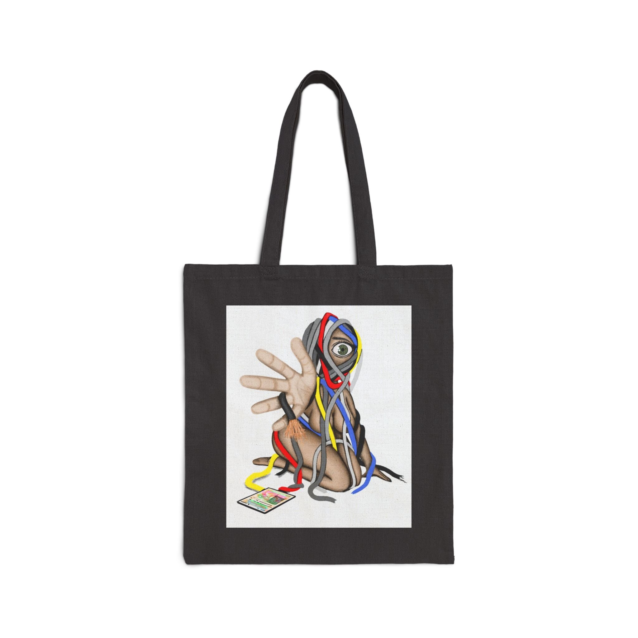 "Wired Tangles" Abstract Figure Tote Bag — Surreal Art Cotton Canvas Tote