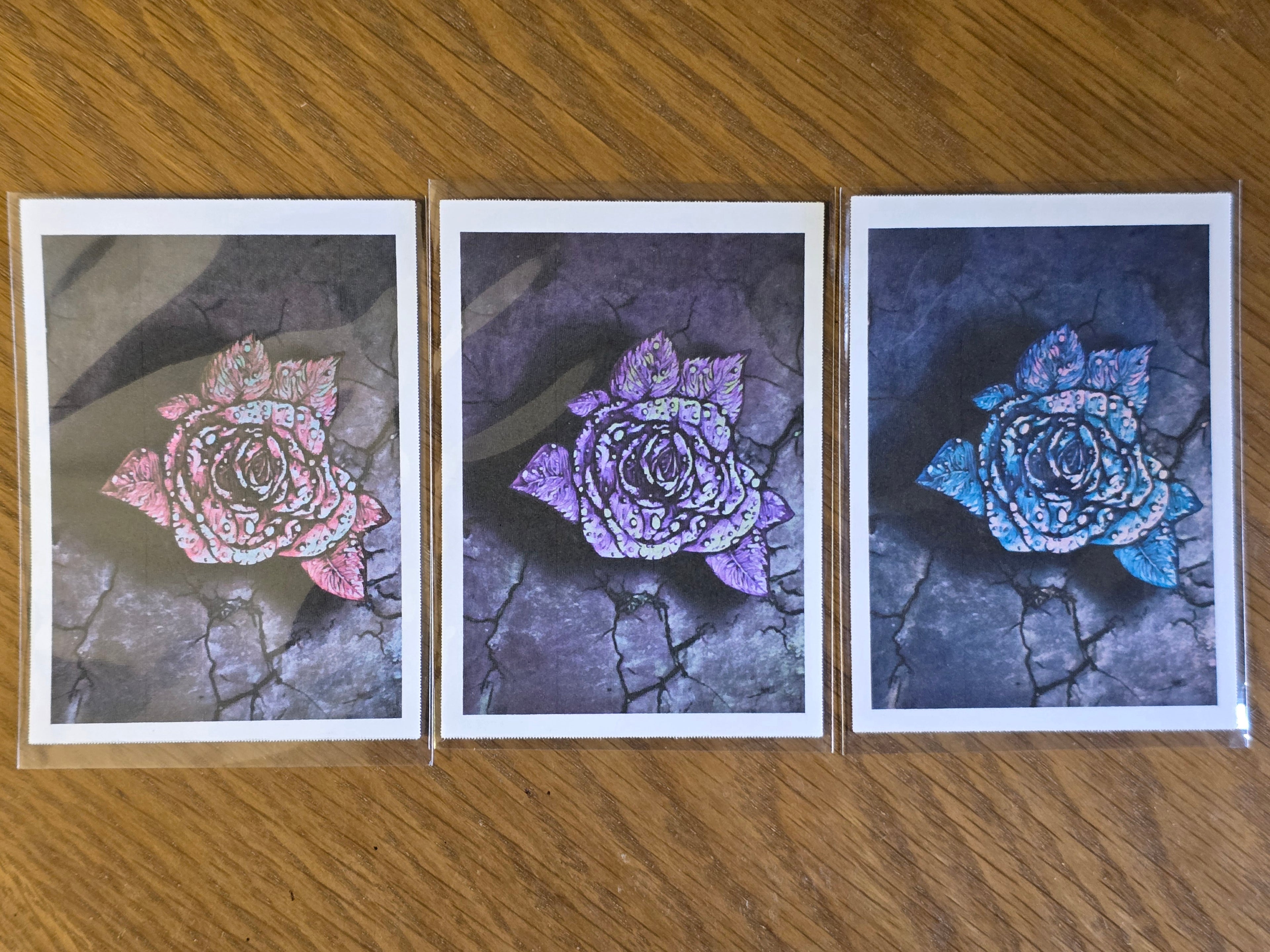 Mood Mail "Rose from the Concrete" 2.5×3.5 ACEO Art Print Bundle (Set of 3)